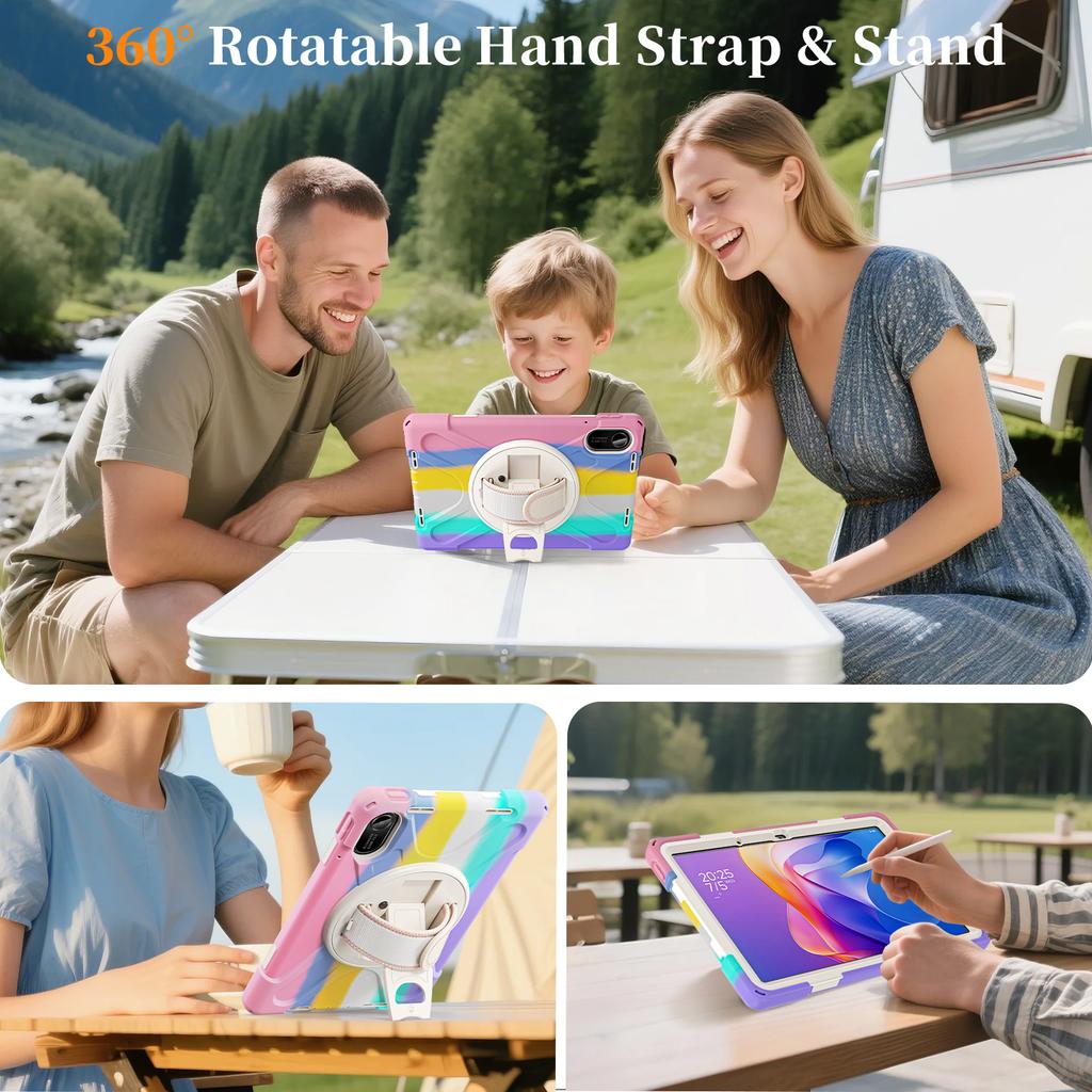 Armor Case for Xiaomi Redmi Pad 2 2025 11.0 Inch Model 25040RP0AG 25040RP0AI Heavy Duty Rotating Stand Cover with Shoulder Strap