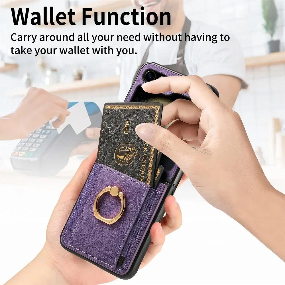 Retro PU Leather Wallet Cover for Samsung Z Flip 6 5 4 3 2 Flip6 Flip5 Flip4 Flip3 Flip2 5G Ring Card Slot Holder Phone Case