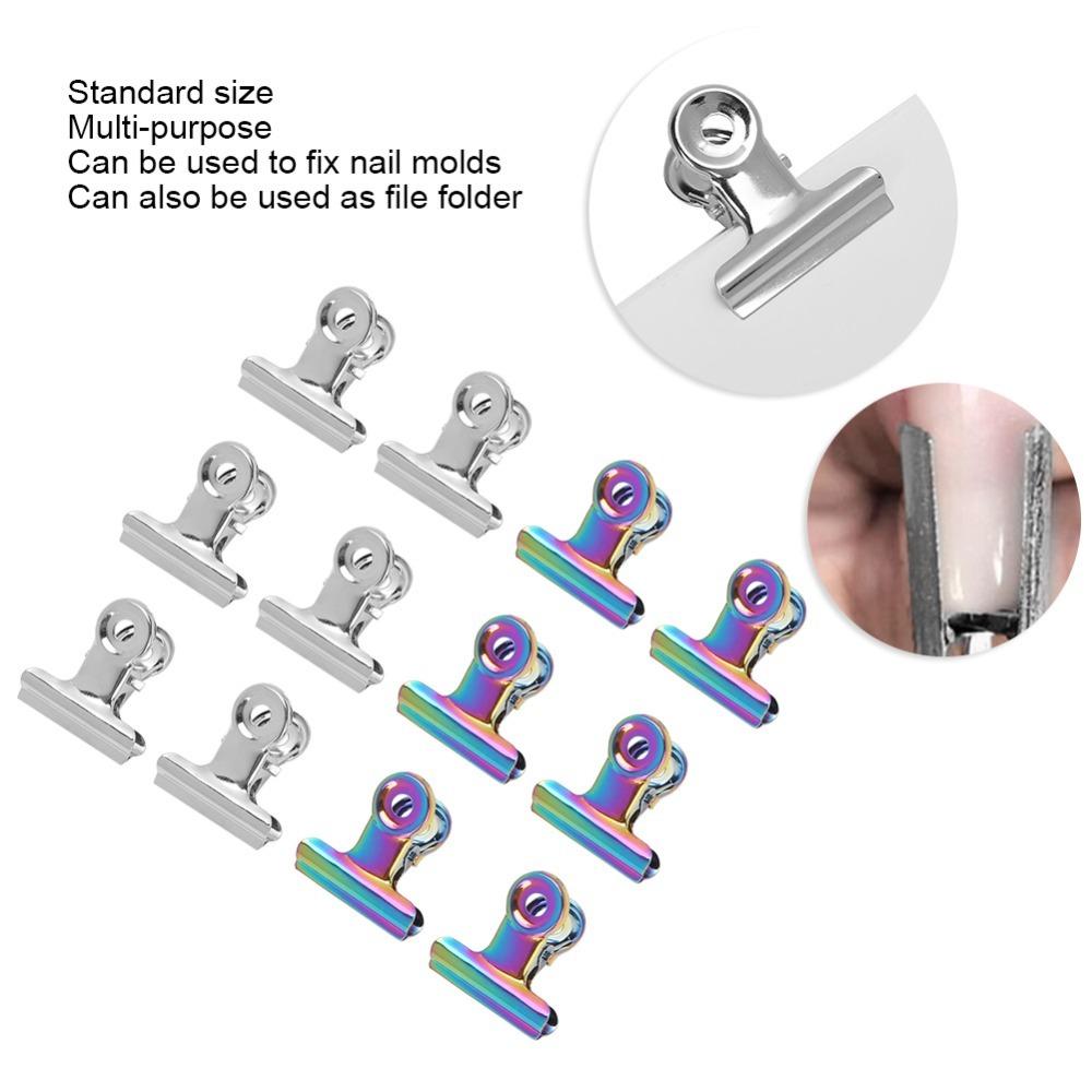 12PCS Stainless Steel Nail Tips Clips Nail File & Paper Document Clamping Fix