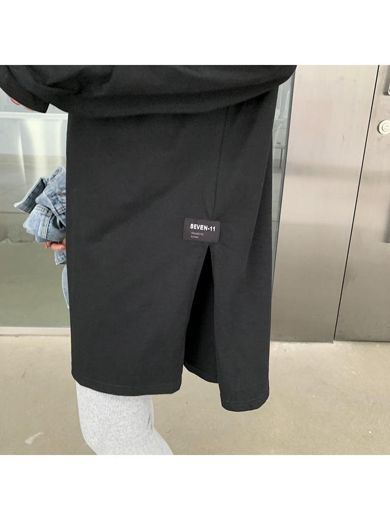 Осень 2025 г. Женская корейская однотонная футболка с длинными рукавами и разрезом - модный западный стиль