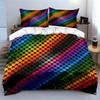 3Pcs Dark Rainbow Pixel Grid Bedding Set, Multicolor Geometric Print Duvet Cover + 2 Pillowcases, Single Double King Queen