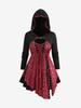 Rosegal Plus Size Glitter Buckle Grommets Lace Up Asymmetrical Hooded T-shirt