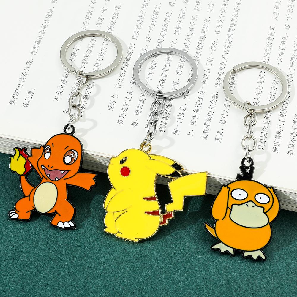 Kawaii Jigglypuff Pink Girl Keychains for Kids Cute Anime Pikachu Squirtle Psyduck Charmander Souvenirs Gift