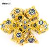 7 Pcs Yellow Blue Metal Dice Hollow Metal Polyhedral Dice Set Suitable for Role-Playing RPG    Board Game Card Game