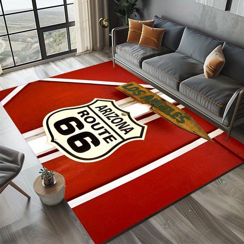 1 шт. Ковер с дорожным знаком Route 66 - Прямоугольный коврик из полиэстера для спальни, гостиной, офиса, коридора - Ковер для домашнего декора для