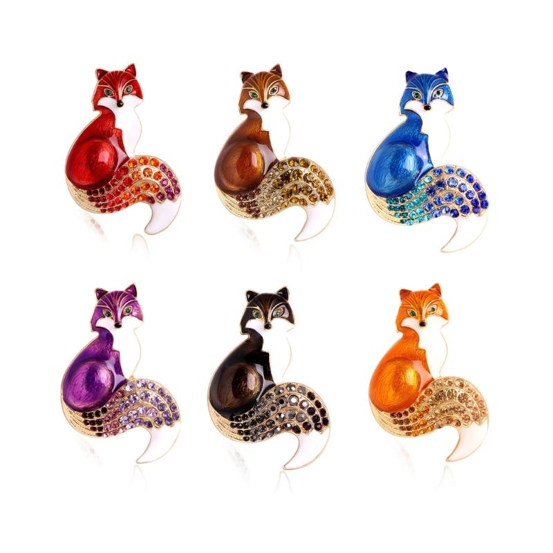 Enamel Foxes Brooch Rhinestones Charm Pin Animal Badge Jewelry Backpack Decoration Fashion Accessories for Jackets