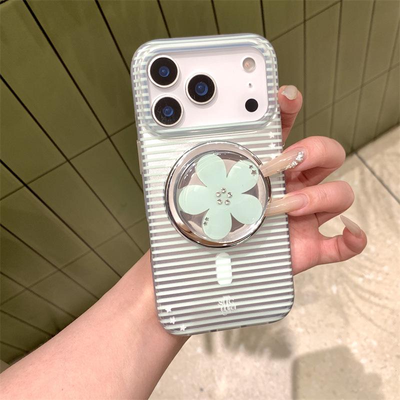 Чехол-подставка с магнитом и стразами в виде цветка для iPhone 17 Pro Max / 16 Pro Max / 15 / 14