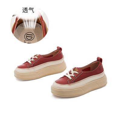 Кожаные маленькие белые туфли 2025 осень новая толстая подошва увеличивающая рост спортивные кеды этническая женская обувь