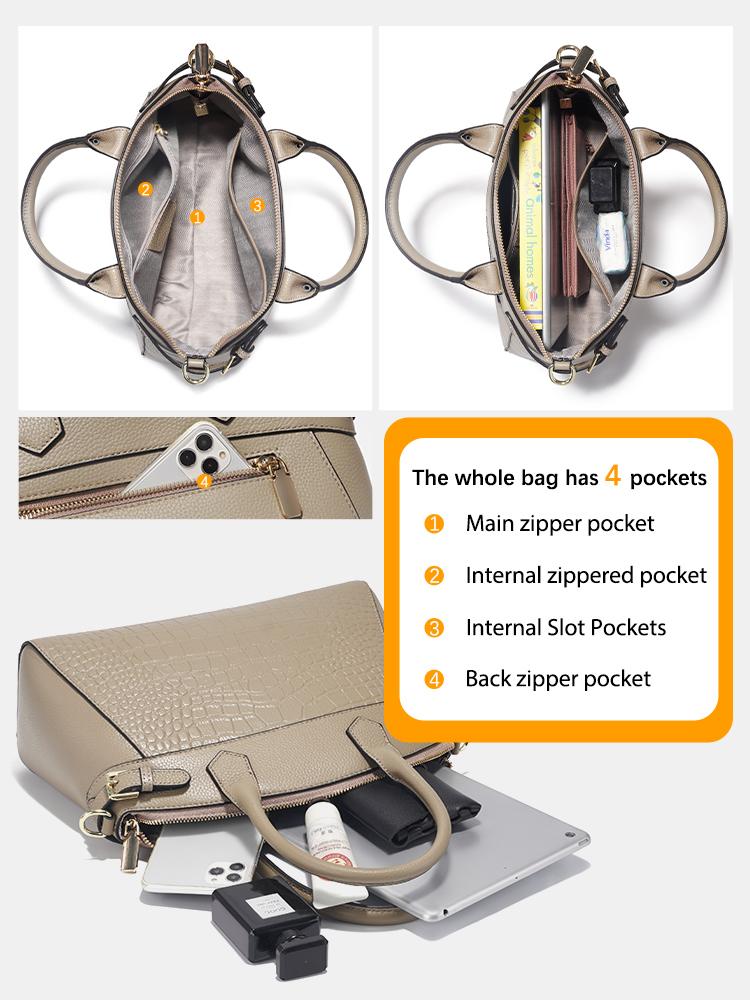 Zency Женская Роскошная Кожаная Сумка-Тоут Большой Вместимости, Сумка на Плечо, Сумка-Шопер