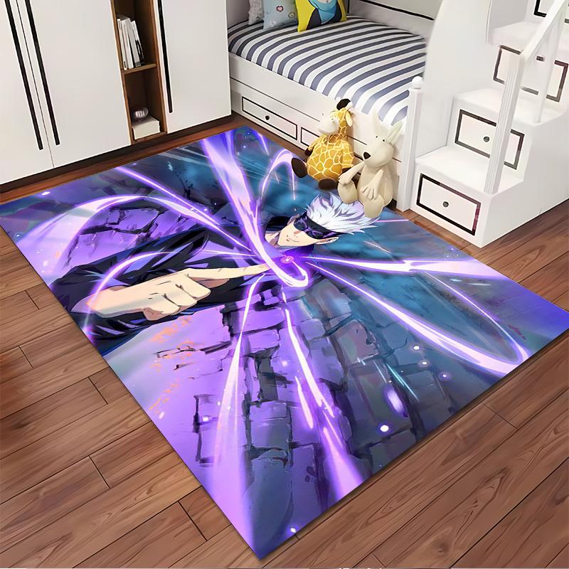 "Anime Style Carpet with Purple Energy and White-Haired Hero Design" Suitable for use as an anti-slip for living room bedroom sofas