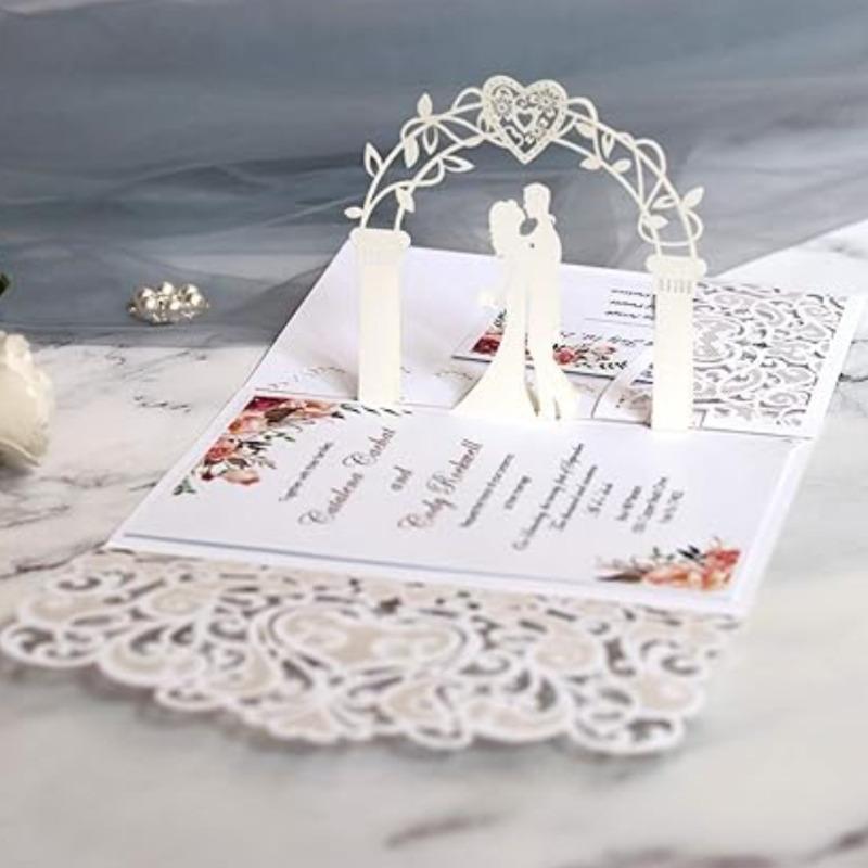 10 Pack 3D Pop Up Cards with Unique Bride & Groom Holding Hand Design Wedding Invitations Anniversary for Bride and Groom In Wedding Party