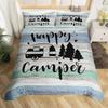 Happy Camping Duvet Cover Queen Cartoon Caravan Camping Bedding Set Farmhouse Style 3D Camper Comforter Cover With Pillowcases