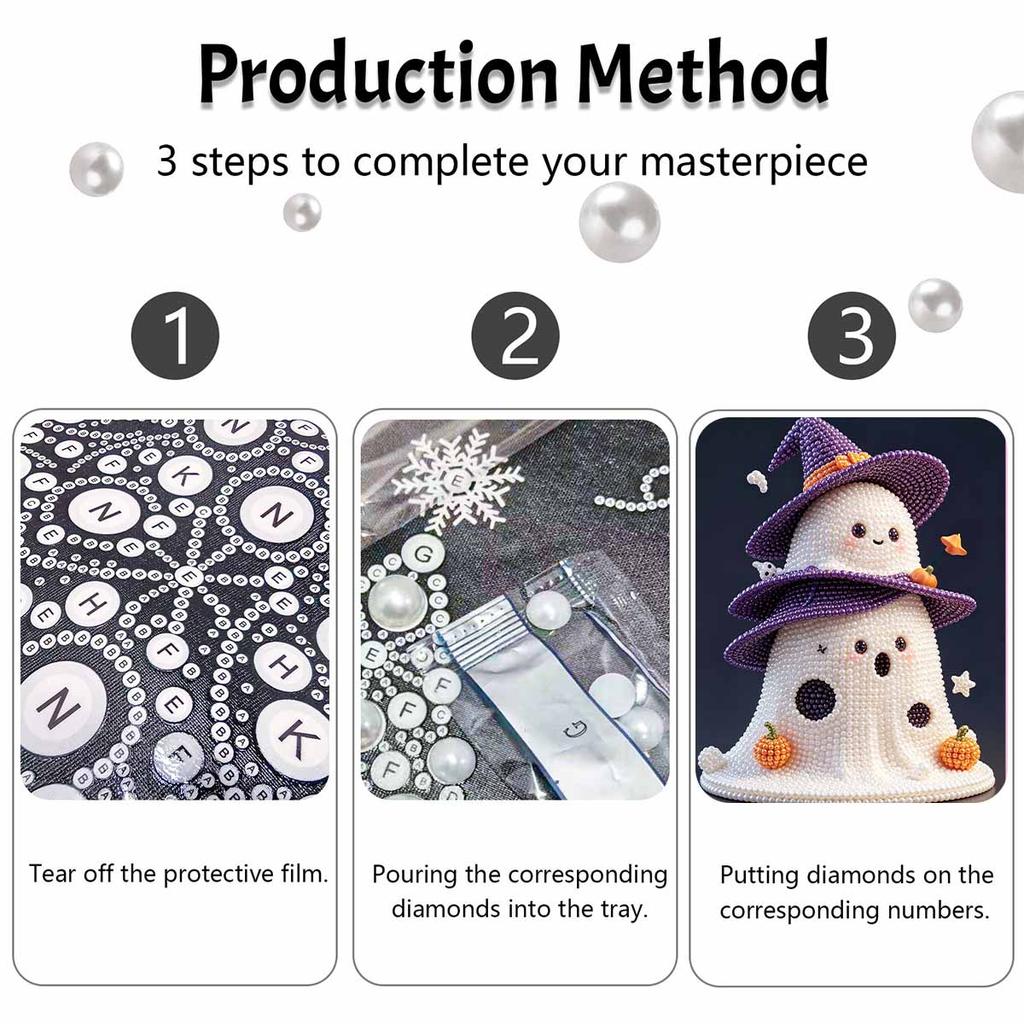 Набор для DIY-картины жемчугом без рамки Милый привидение Хэллоуин 3D-арт из бусин на холсте Расслабляющее рукоделие для декора стены дома Подарок