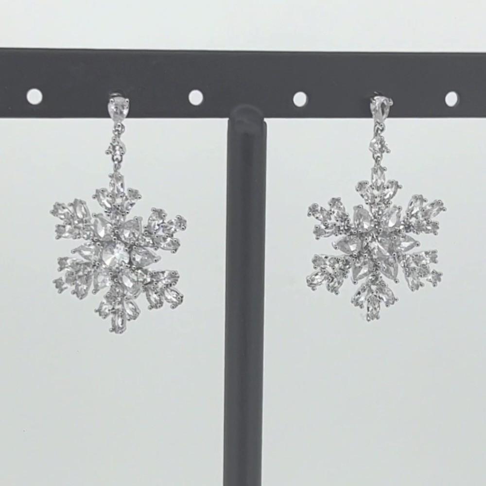 Imitating Pearls Crystal Snowflakes Earrings Silver Zircon Dangle Earrings Girl