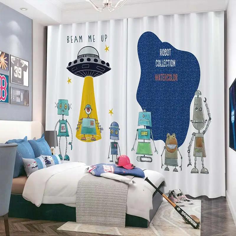 Новые затемняющие шторы с рисунком из мультфильма «Земля, планета, космос, астронавт, ракета», шторы с высокой степенью затемнения для детской комнаты, шторы для гостиной
