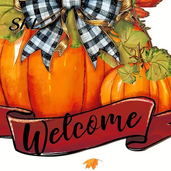 Thanksgiving Pumpkin Decoration Fall Welcome Sign, Door Hanger, Wooden Decor Harvest Sign Hanging Porch for Autumn Farmhouse Wall Solid Wood