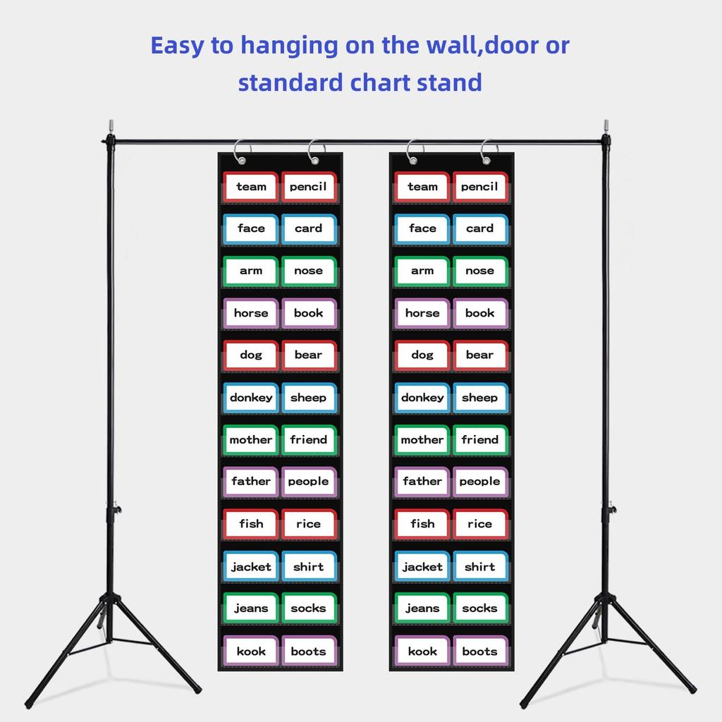 Ширина 10 дюймов x Высота 48,25 дюйма Карманная таблица со словами для класса с 12 прозрачными карманами, Черная стандартная карманная таблица для класса и дома для полосок с предложениями, Reble