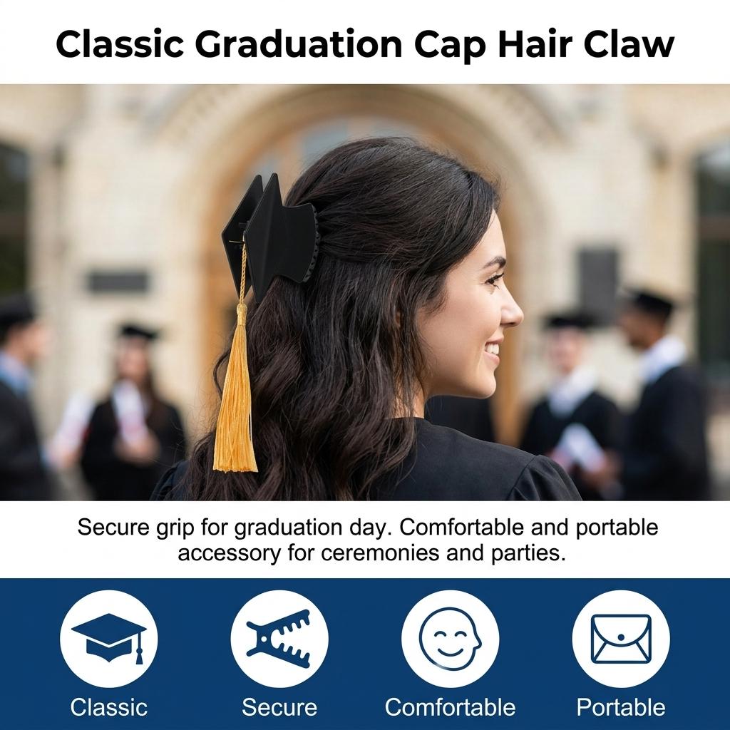 Graduation Cap Hair Claw for Women Classic Ceremony Accessory with Comfortable Grip