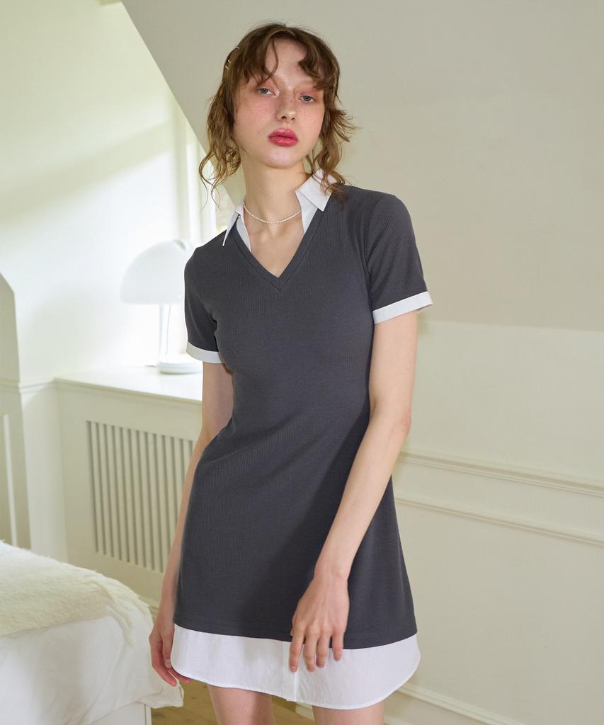 Salon De Yon Shirt Detail Mini Dress_ Gray
