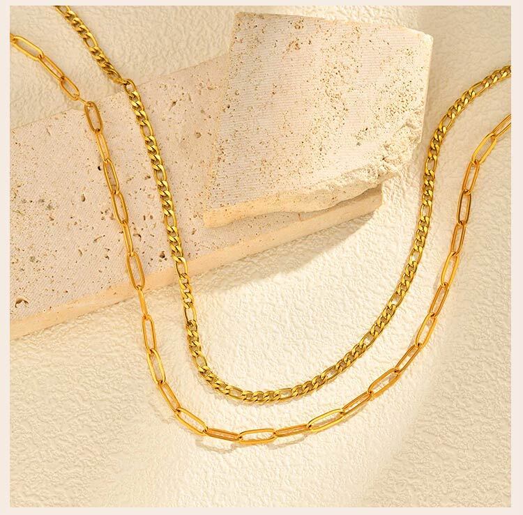 Trendy Layered Necklace for Women, 18K Gold Plated Stainless Steel Link Chain Modern Minimalist Jewelry