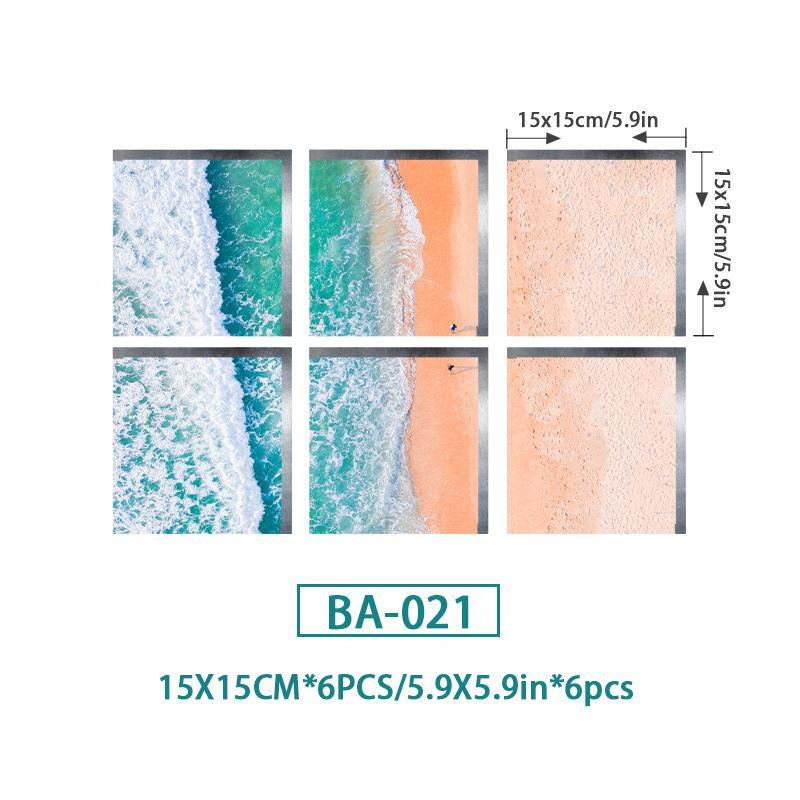 6PCS Ocean Wave Bathtub Sticker Non-slip Waterproof 3D Effect Self-adhesive Bathroom Decal PVC Removable Decorative Mural 15x15cm