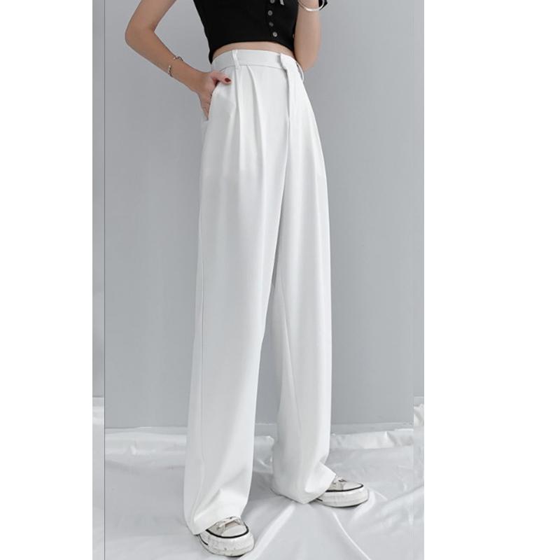 Модные повседневные широкие длинные брюки, новинка 2024 года, офисные брюки с высокой талией, женские прямые свободные брюки с драпировкой, летние тонкие однотонные простые брюки 2705