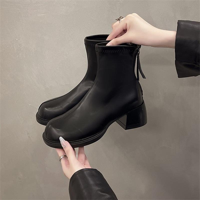 Короткие сапоги на грубом каблуке женские туфли осень 2024 новые тонкие сапоги высокие каблуки ботинки Martin универсальный темперамент голые сапоги