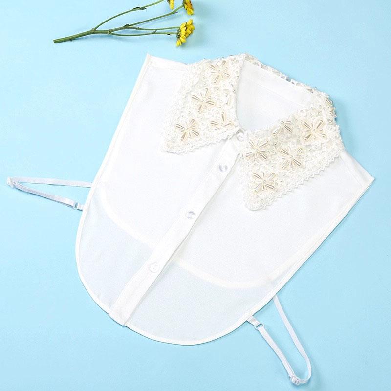 Elegant White Fake Collar Woman Beads Detachable Collar Fake Women Vintage Crystal Chiffon Ladies False Blouse Collar Half Shirt