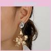 Flower Metallic Gold Earrings With Decorative Stones For Fashion Celebration And