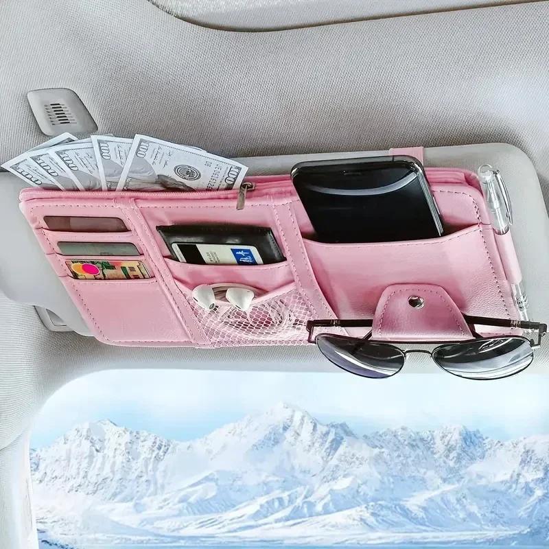 Car Sun Visor Bill Pen Business Card Holder Storage Box Sunglasses Clip Cards Holder Portable Ticket Card Stowing Tidying Pocket