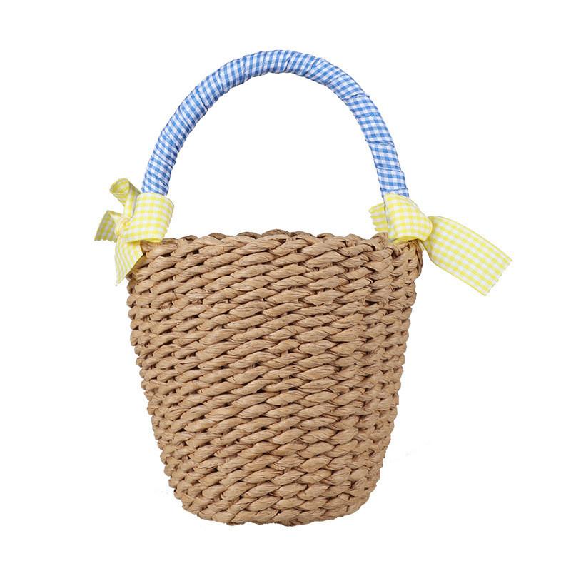 Weaving Mini Bucket Bag Kids Spring Summer Season Basket Vacation Beach Handbag