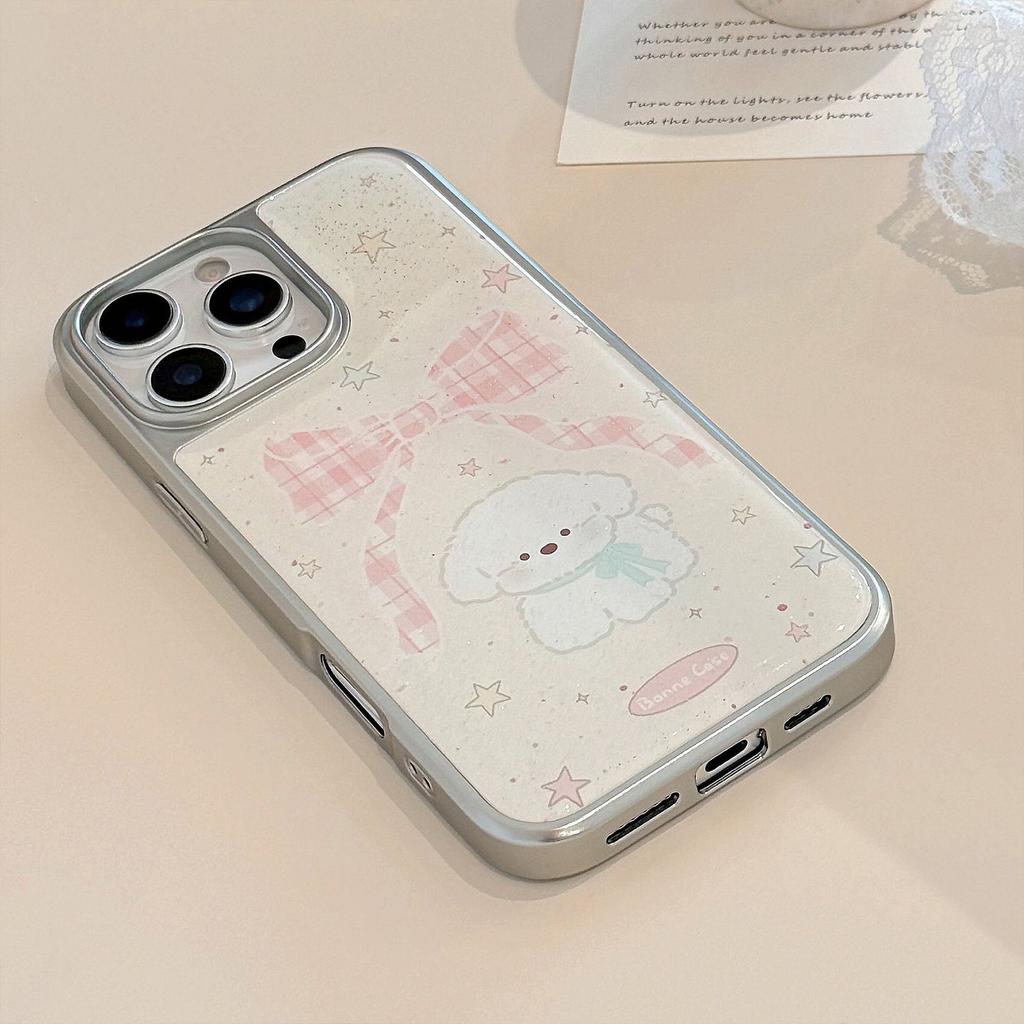 Чехол в стиле Instagram с бантом для щенка для IPhone 17, 16 Pro Max, IPhone 15, Блестки из эпоксидной смолы, Жесткий Huawei 17 мм