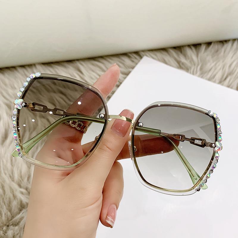 Protective Glasses Rhinestone Decor Rimless Fashion Sunglasses Women Men Casual Gradient Glasses For Summer Beach Party Uv400