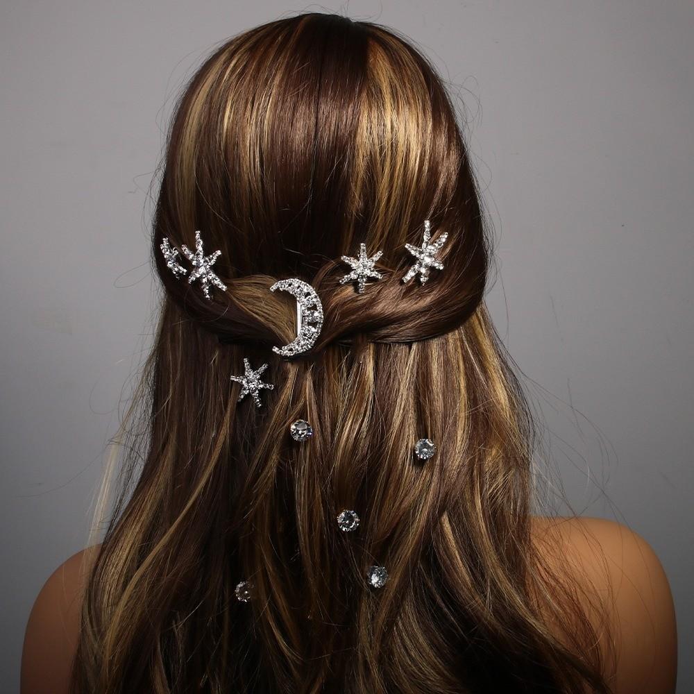 Shining Sparkling Star Moon Hair Clips Set Crystal Rhinestone Hairpin  Wedding Hair Accessories