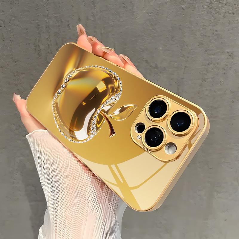 Золотой Алмазный Кристалл Для Apple Печать Металлическая Краска Стеклянный Чехол Для Телефона Для iPhone 17 16 15 14 13 12 Pro Max Plus 17 Air 16E Чехол