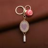 Alloy Inlaid Rhinestone Tennis Racket Keychain Mini Felt Ball Sports Keychain Pendant  for Women