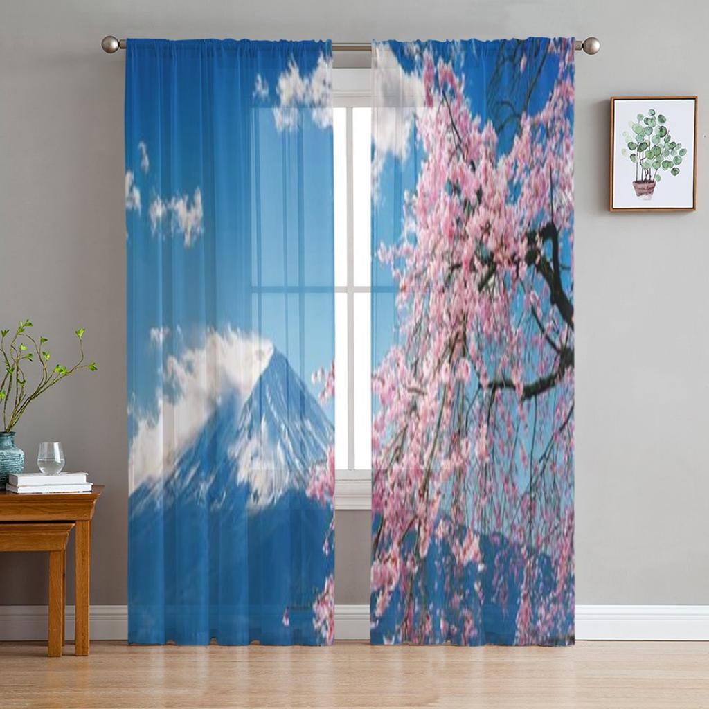 Японские прозрачные шторы с цветением сакуры, японское вишневое дерево, прозрачные шторы для гостиной, тюлевые занавески для окон, спальни, кухни, вуаль, шторы