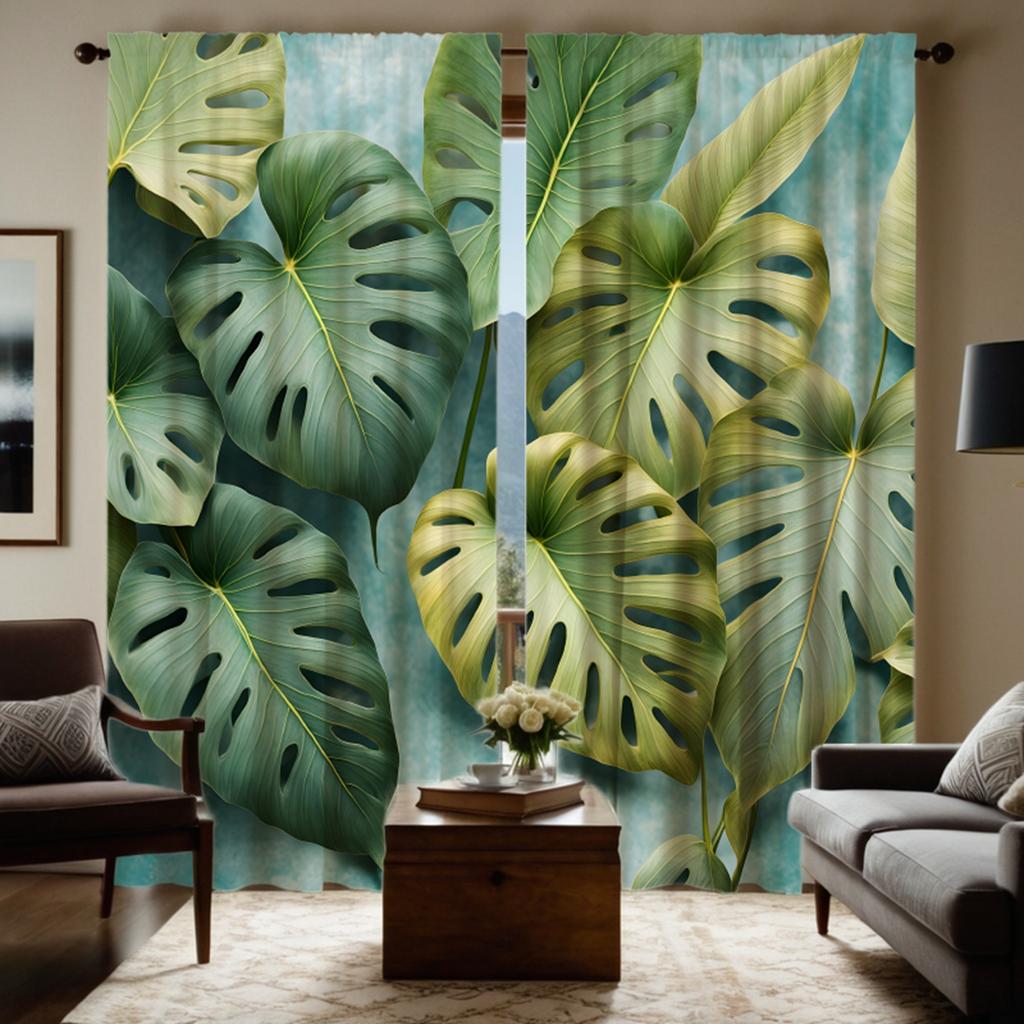 Комплект из 2 предметов HD Юго-Восточная Азия банановый лист декоративная занавеска зеленая завязка цифровая печать занавеска украшение дома стиль Украшенный l