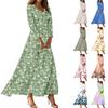 Dresses For Womens Vintage Flower Tunic Waisted Midi Dress Summer Casual  3/4 Sleeve Dress