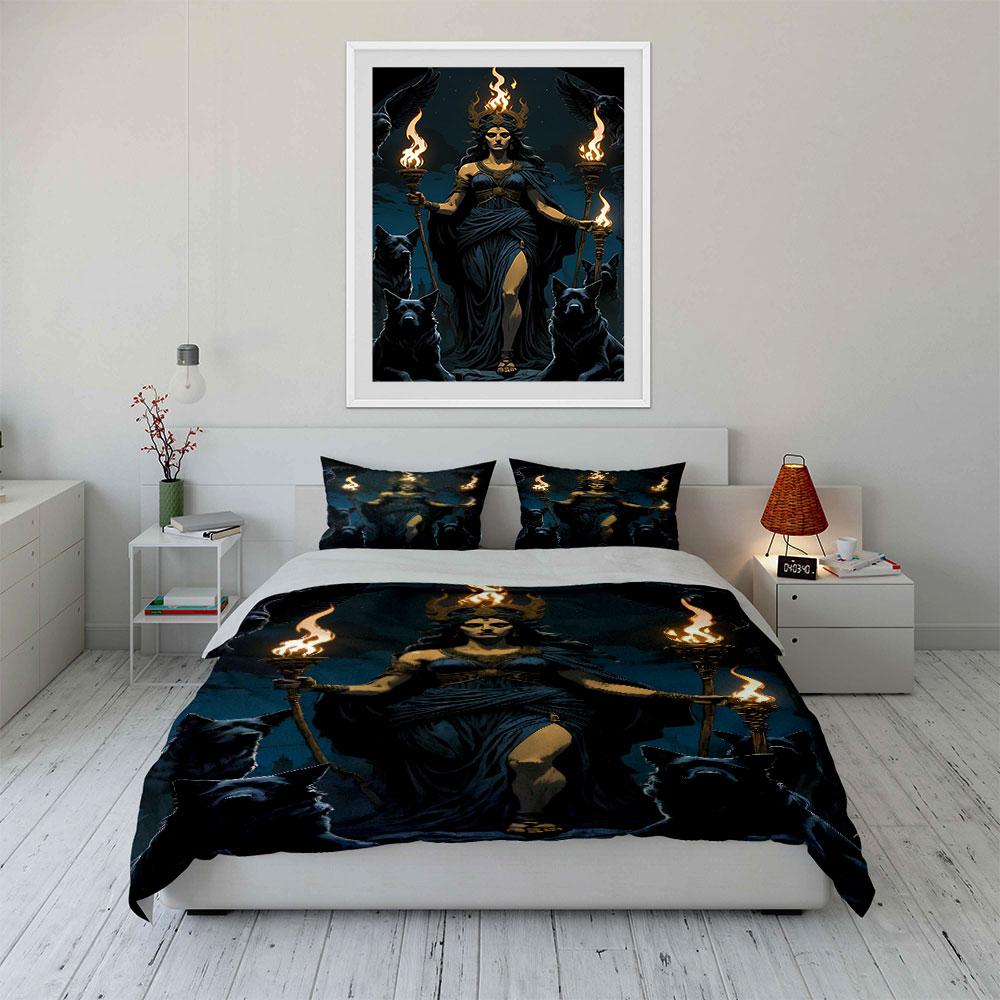 Torch-bearing goddess, black wolves. Bedding sets Duvet cover sets Duvet covers Pillowcases(1 * Duvet Cover 2 * Pillowcases without duvet insert)