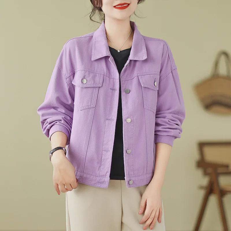 Новая джинсовая куртка цвета конфет для женщин — свободный крой, облегающий дизайн, повседневный стиль Гонконга