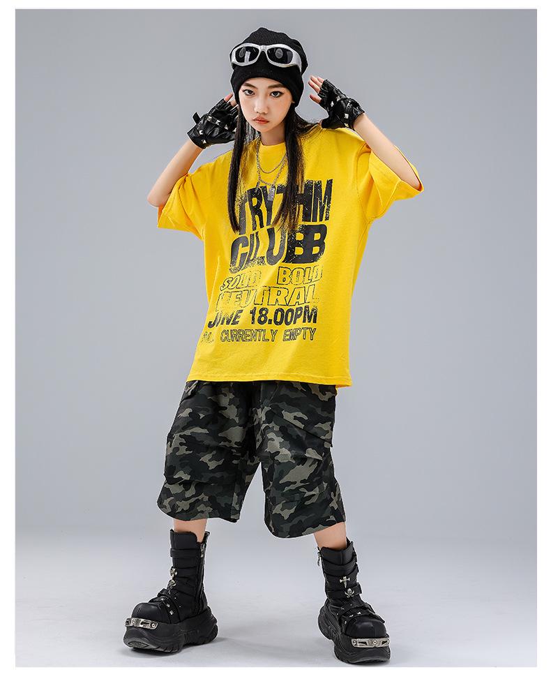 Детский модный костюм для уличных танцев - Желтый хип-хоп джазовый наряд для мальчиков и девочек