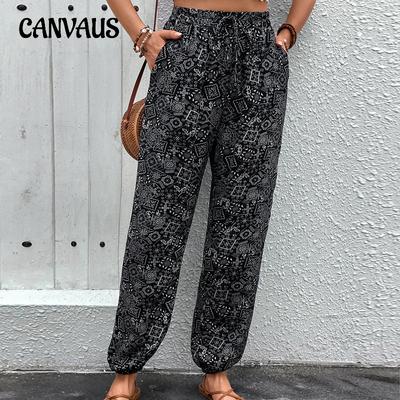 Летние женские брюки с высокой талией, элегантные брюки в стиле бохо с принтом