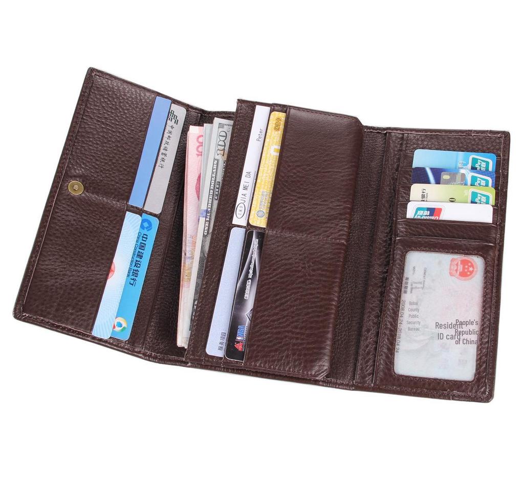 Jiameida Retro Genuine Leather Long Wallet - First Layer Cowhide Clutch with Multi-Card & Coin Features