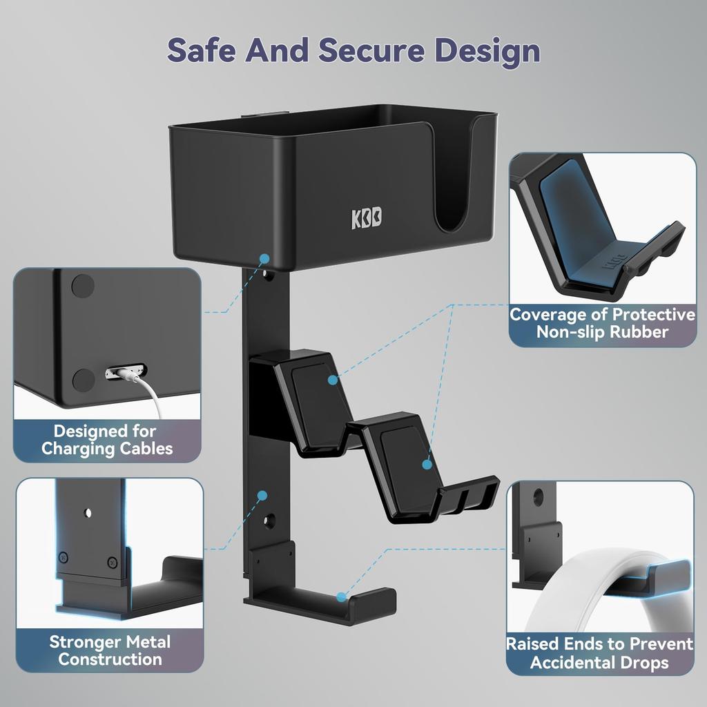 Подставка для контроллера KDD 4-в-1, Настенное хранилище для контроллеров, Нескользящая, Защита от падения, Съемная подставка для контроллера, Грузоподъемность 4,5 кг, Металл