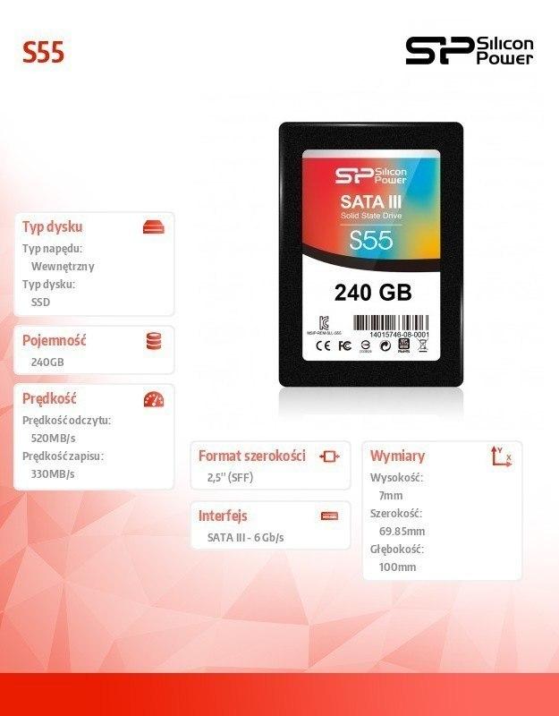 Silicon Power Slim S55 SSD 240GB SATA 550MB/s read 450MB/s 36-month warranty