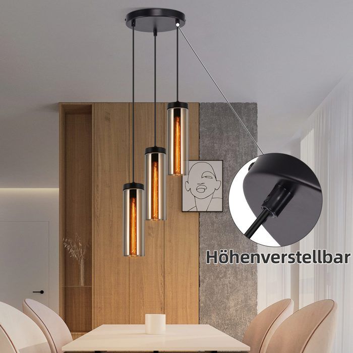 Lampe suspendue - NETTLIFE - 3 flammes - Noir - Métal - Hauteur réglable