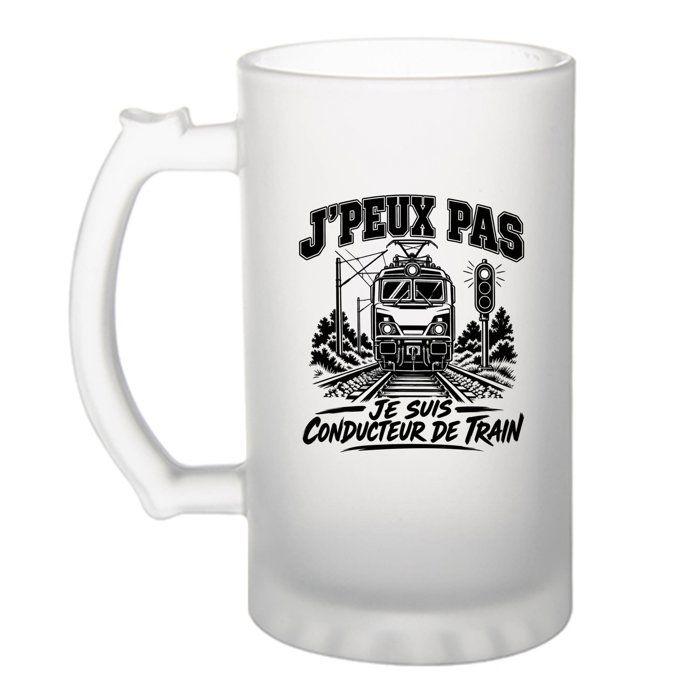 Chope à bière - PLANETEE - J'peux pas minimaliste (Conducteur de train) - Verre trempé givré - 470 ml - Imprimée en Bretagne