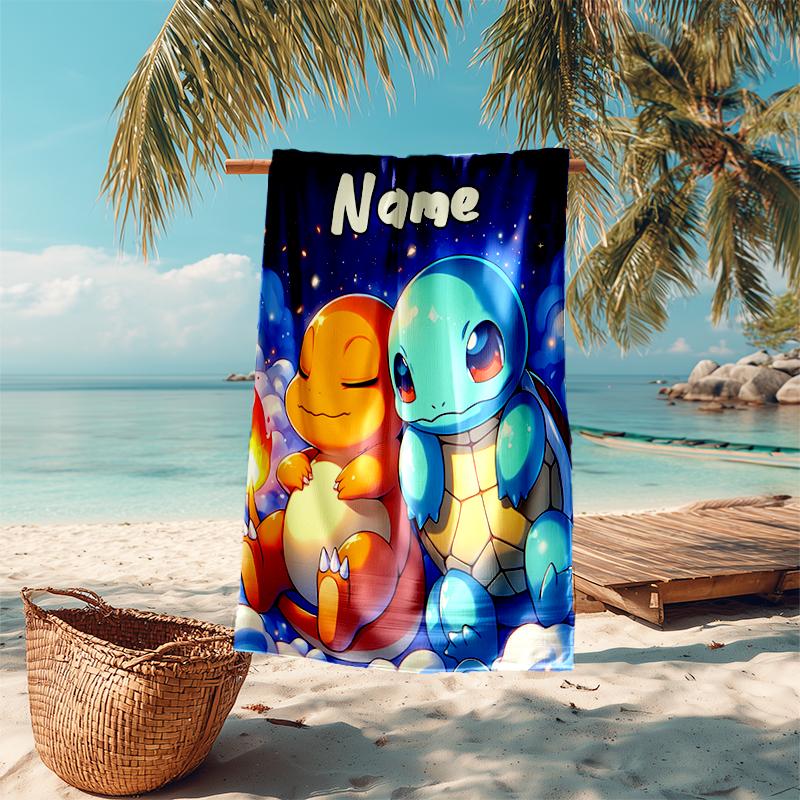 Personalized customized proof beach towel with Pokémon pattern - soft, absorbent,quick-drying,perfect swimming,camping&bathing