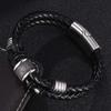 Classic Punk Stainless Steel Metal Clasp Bangles Men Jewelry Two Layers Black Genuine Leather Bracelet